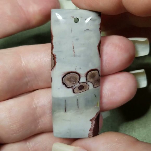 Red and Grey Chohua Jasper * Drilled Cabochon Pendant Stone * 57 x 21.5 x 7.5mm - Picture 6 of 12